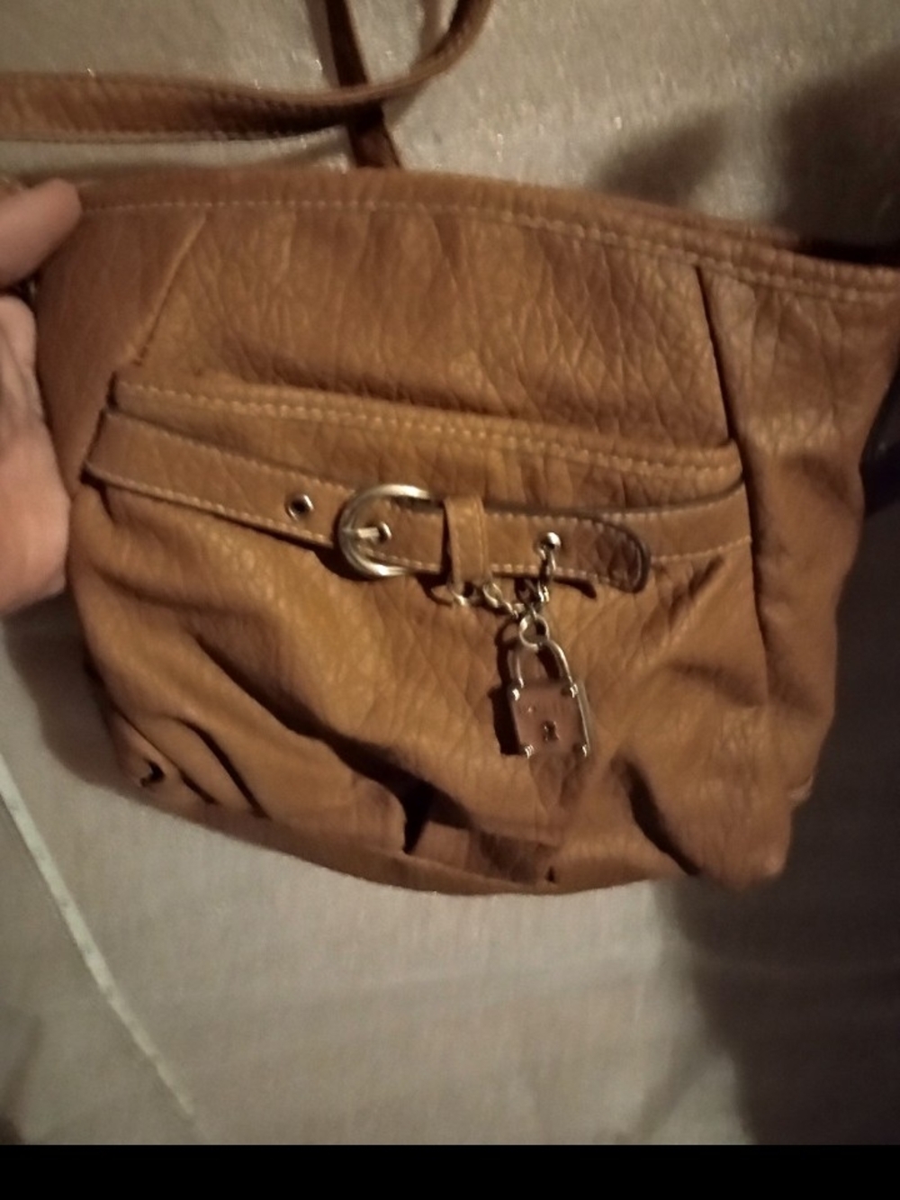 Rosetti Tan Shoulder Bag with Buckle and Padlock Charm